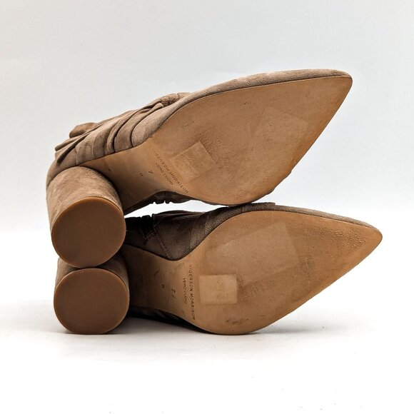 Sigerson Morrison Women Kiran Bow Beige Zip Pointy Ankle Boots size 7 - Picture 2 of 10